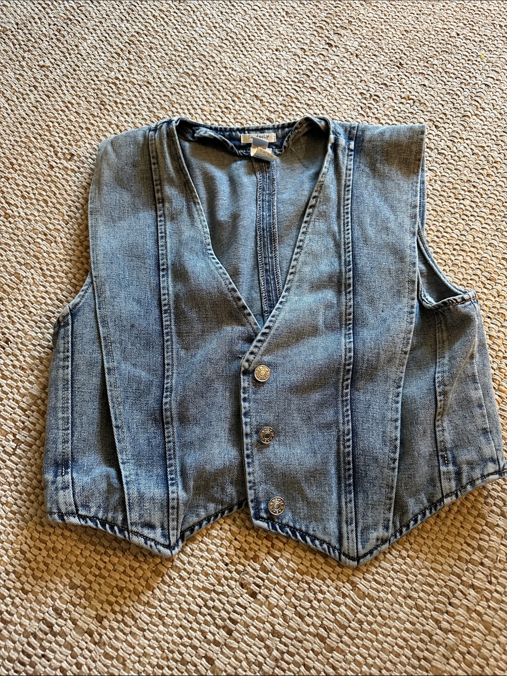 Women's Light Blue Denim Vest - Button-Front Sleeveless Blouse